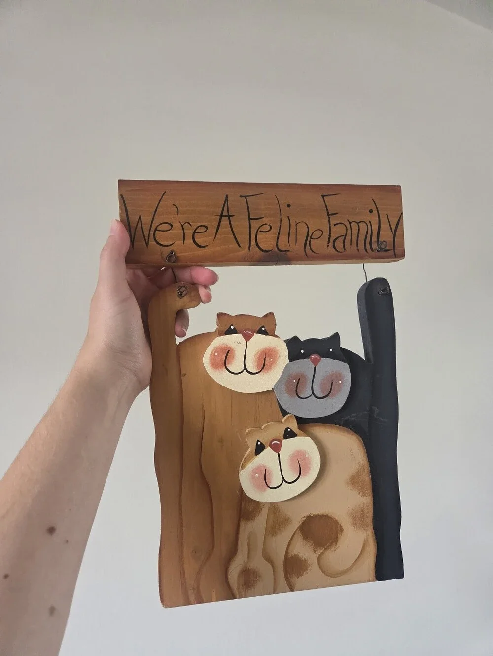 Handmade Wooden Cat Family Wall Hanging Sign Primitive Country Folk Art Decor